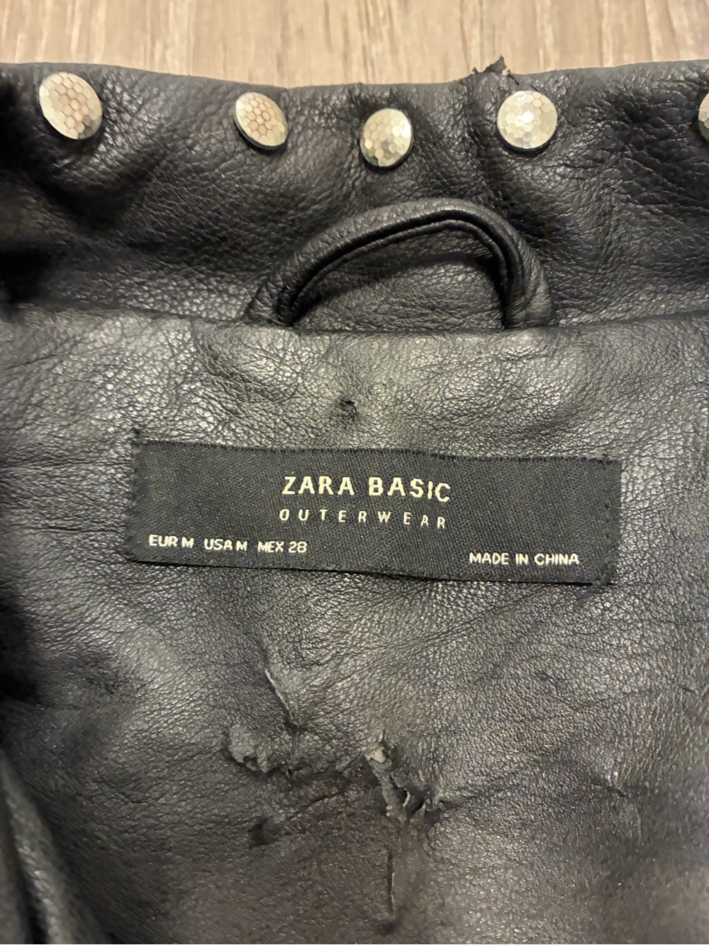 ZARA Studded Faux leather biker black jacket with skull decal women’s Medium - Picture 15 of 16